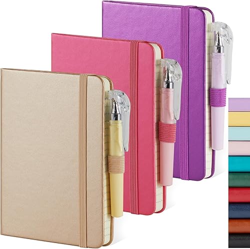 Miniatura 23 de Paquete de 3 cuadernos de bolsillo con bolígrafo, mini cuaderno pequeño de 3.7 x 5.7 pulgadas para escritura de mujeres, 408 páginas, gris naranja