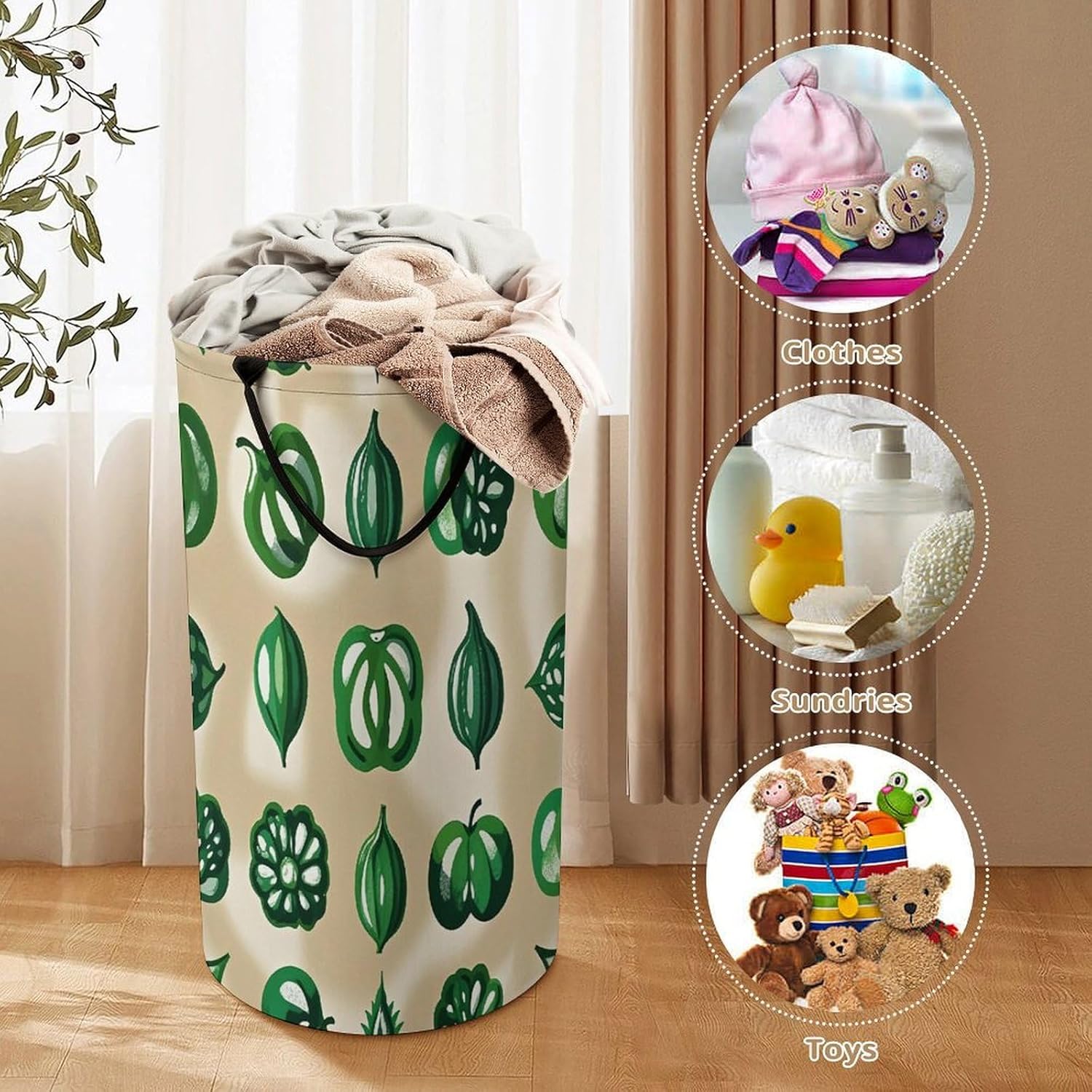 Green Pattern Laundry Hamper Large Collapsible Laundry Basket with Handles Waterproof Clothes Hamper Portable Dirty Clothes Basket for Bedroom Laundry Room Closet Bathroom