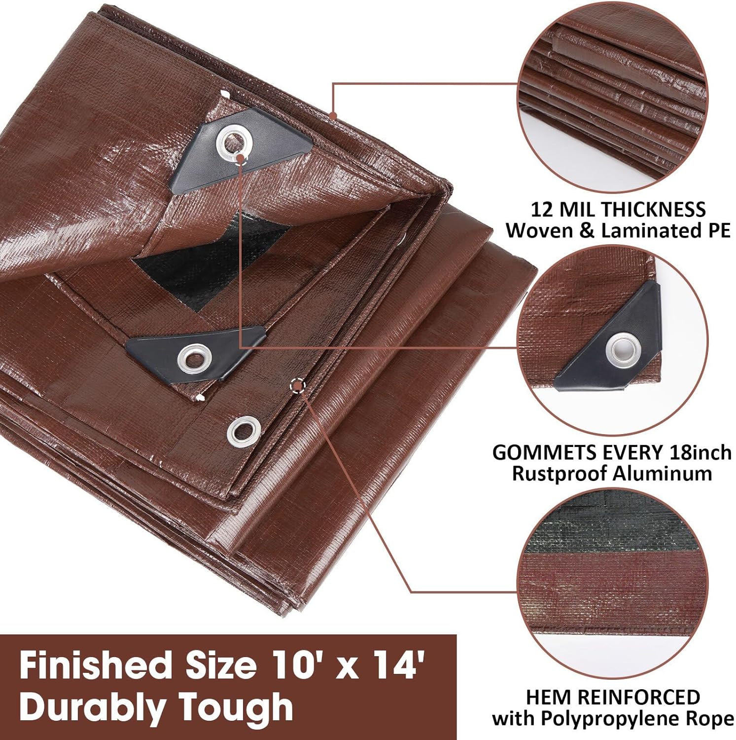 Heavy Duty Double-Sided Waterproof Poly Tarp 10x14 Feet 12mil Thick Polyethylene Tarps, Perfect for Outdoor Use, Plastic Cover & Mat for Tent Camping Storage Boat Bikes Vehicles