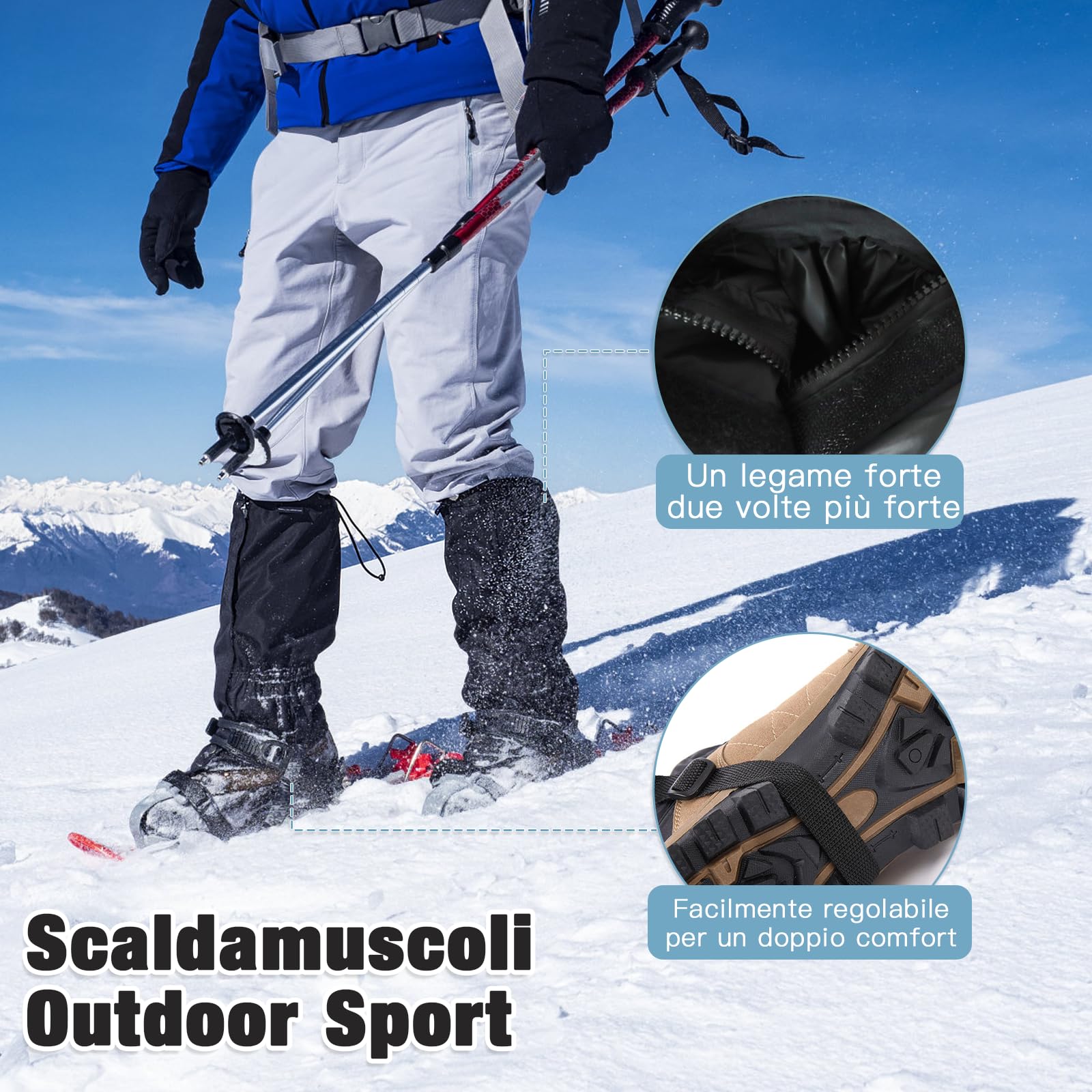 1 Paia Nero Ghette Impermeabili Trekking Uomo Donna, Ghette da Neve Regolabile Ghette da Esterno Ghette Trekking Ghette per Escursioni Sci Arrampicata, con Borsa per La Conservazione