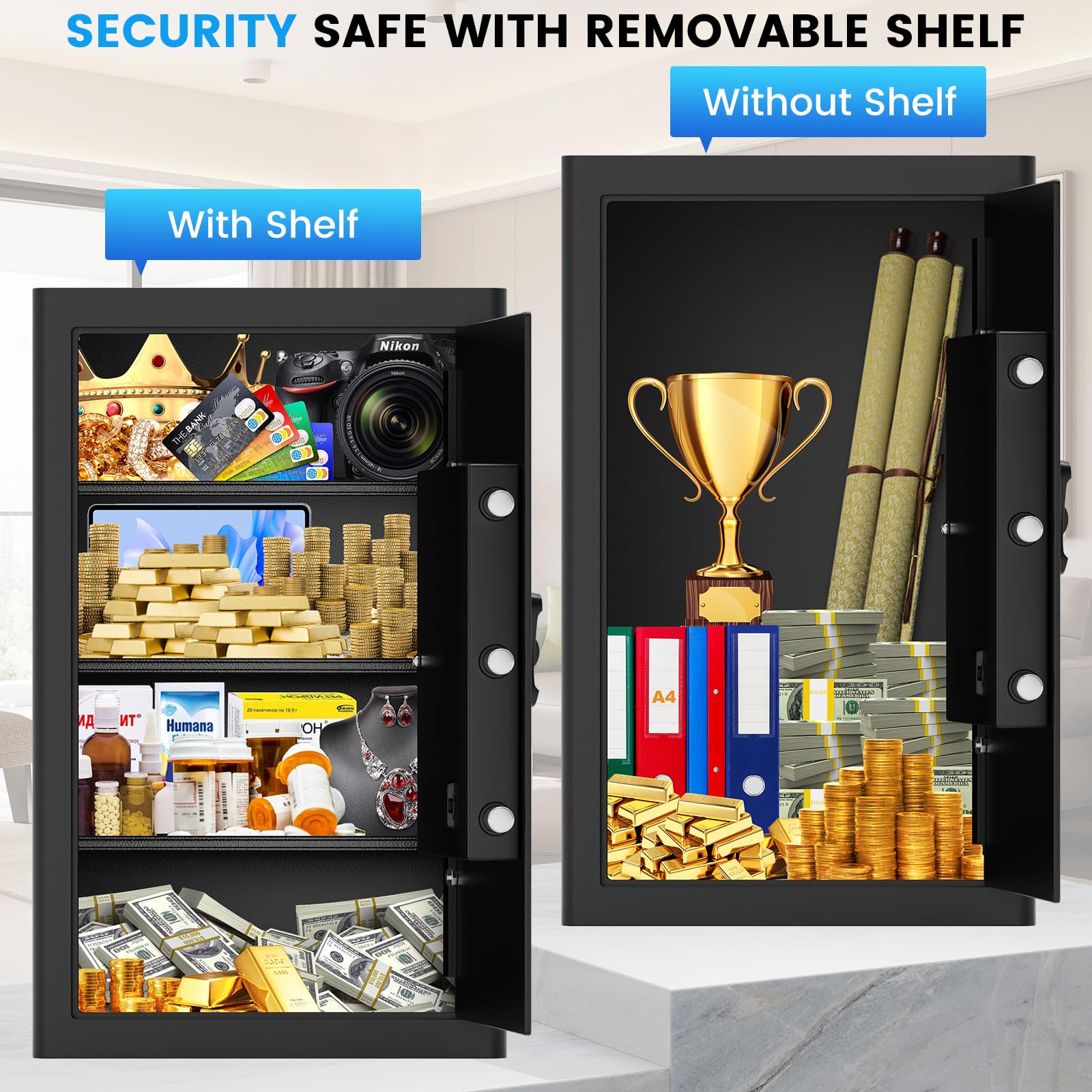 6.0 Cuft Large Home Safe Fireproof Waterproof, Anti-theft