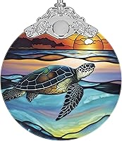 Vista 1 de Adorno de tortuga marina, adornos de Navidad, decoraciones de Navidad para árbol, adorno de vitral, recuerdo de reliquia, intercambio de regalos