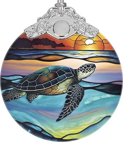 Adorno de tortuga marina, adornos de Navidad, decoraciones de Navidad para árbol, adorno de vitral, recuerdo de reliquia, intercambio de regalos,