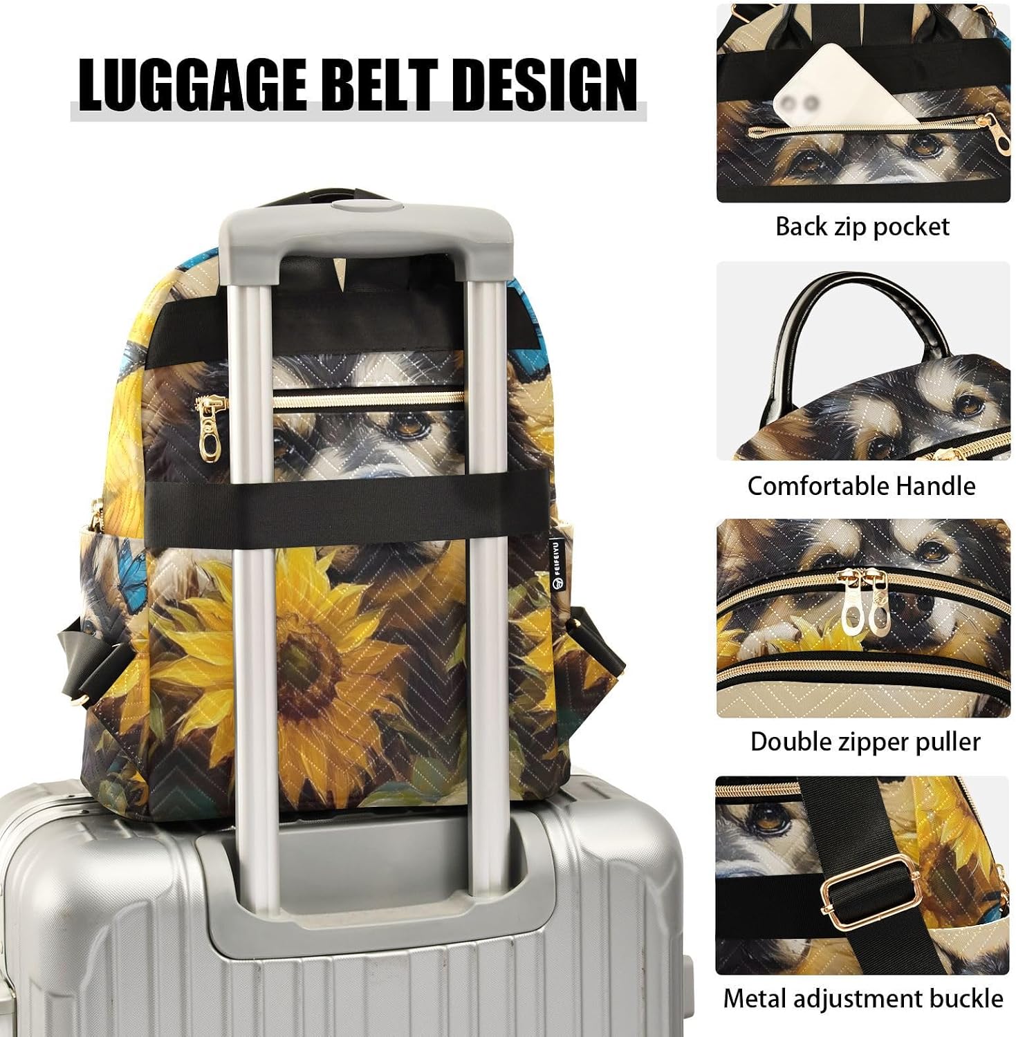 Alaskan Malamute Dog Sunflower Quilted Fashion Backpack Purse for Women, Shoulder Daypacks for Travel S