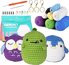 Aewerpec Beginners Crochet Kit, with Yarn Hook Needles Complete 3PC Beginner Crochet Kits for Adults ，Crochet Kit for Kids with Step-by-Step Instructions and Video Tutorials (animals)