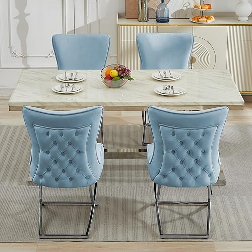 Miniatura 95 de LOULENS Elegance - Juego de 6 sillas de comedor de terciopelo, lujosas sillas de comedor tapizadas copetudas, sillas decorativas de terciopelo real