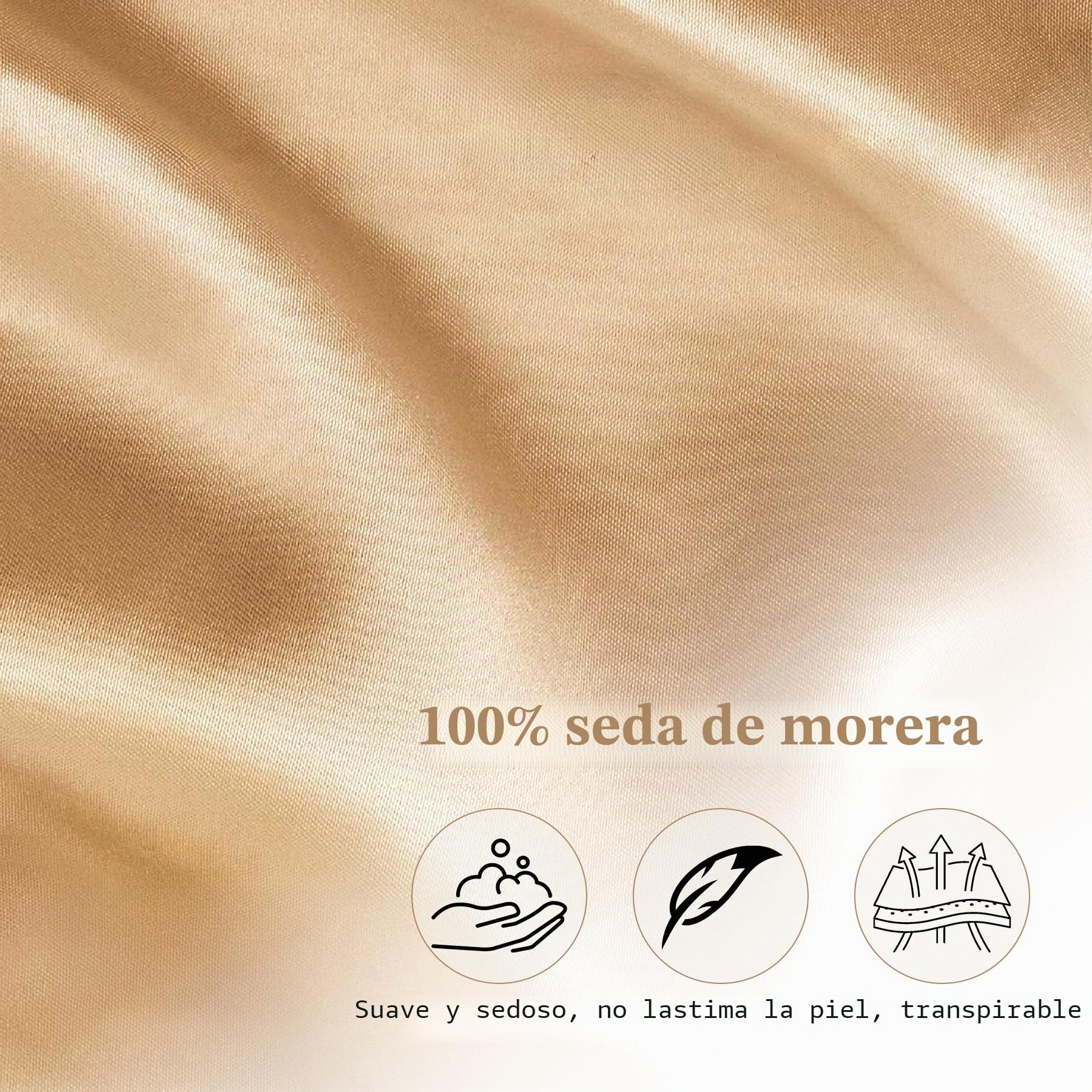 Fundas de Almohada de Seda 100% Morera Natural 22 Momme, Suaves y Cuidado de la Cabello Funda de Almohada de Seda 2 Piezas Champán (40 * 80cm)