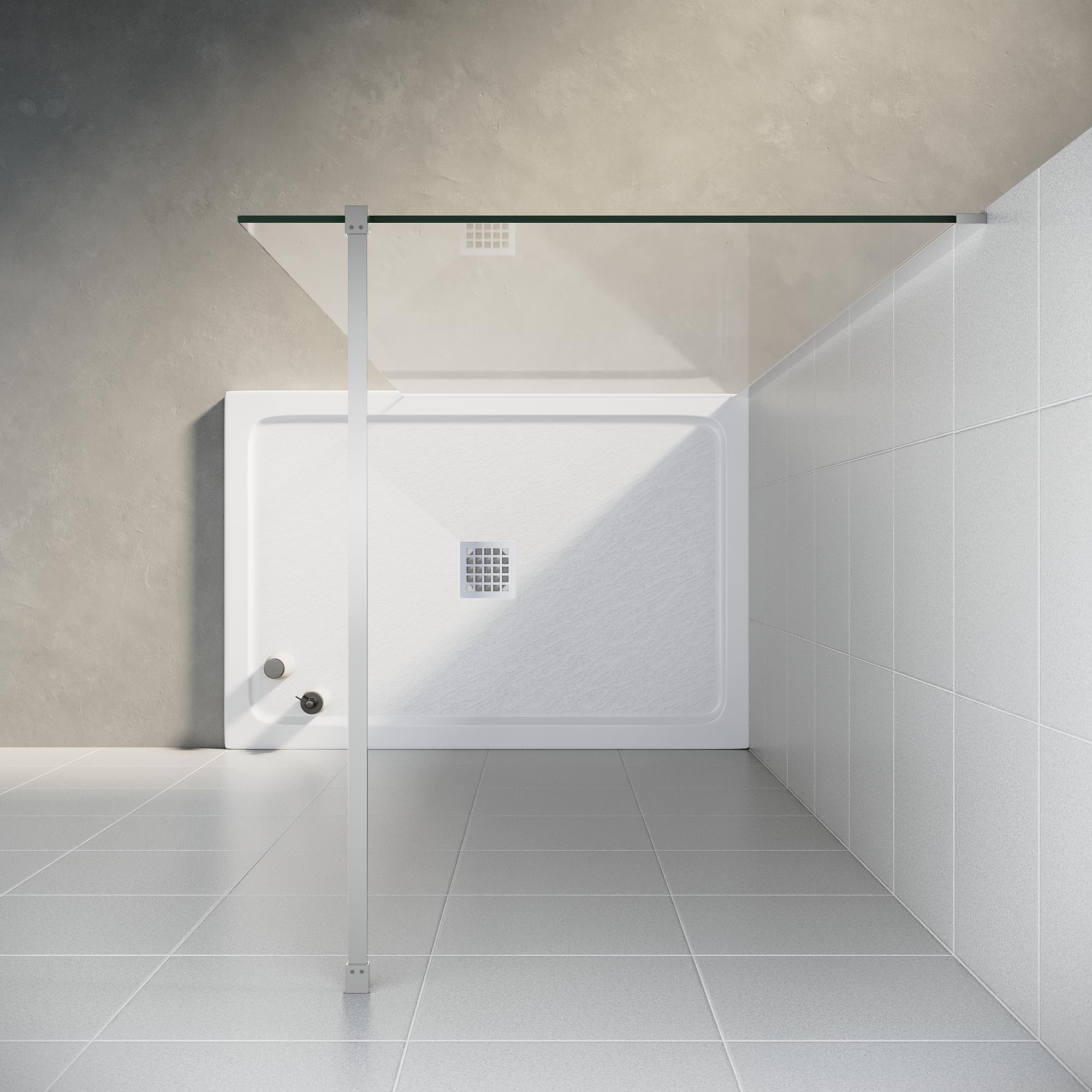 SONNI Ścianka prysznicowa szklana 90 x 200 cm Walk In Prysznic łącznie z 90 x 90 cm kwadratowy brodzik i zestaw odpływowy 8 mm NANO szklana ścianka prysznicowa szkło