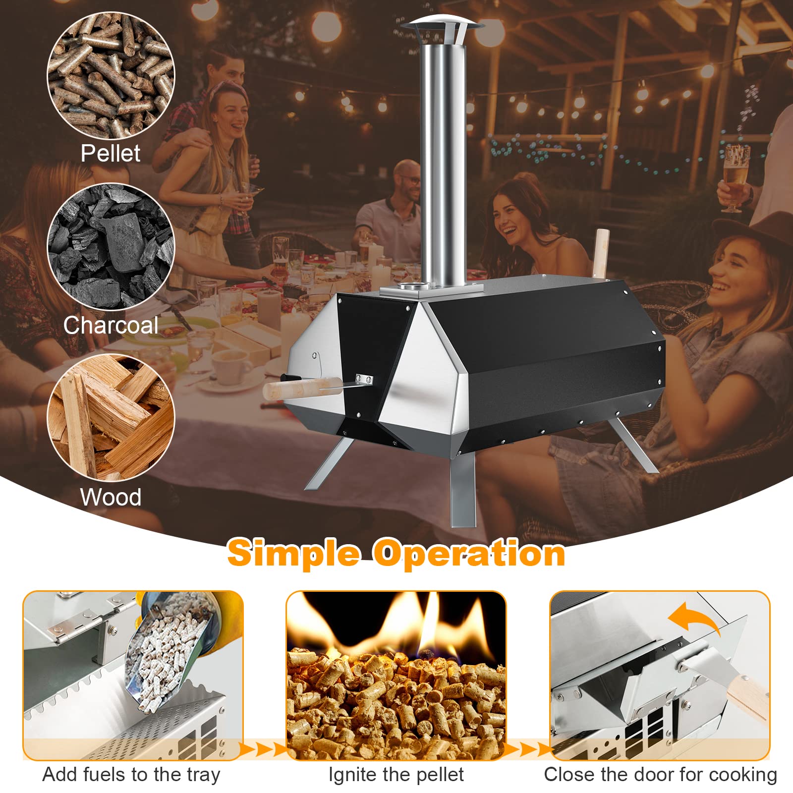 GOPLUS Four à Pizza Pliable 3 Couches Acier Inoxydable avec Thermomètre, Pierre à Pizza, Portable au Feu de Bois pour Extérieur