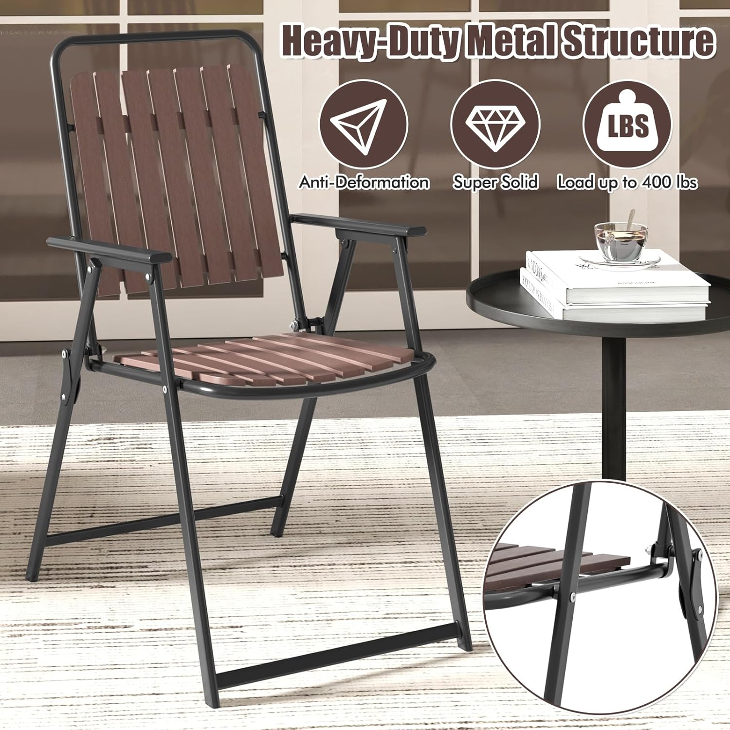 Tangkula Folding Patio Dining Chairs Set of 4, Outdoor Dining Chairs with PP Seat & Back, 400 LBS Weight Capacity, Heavy-Duty Metal Frame, Space-Saving Slatted Chairs for Yard, Balcony, Porch