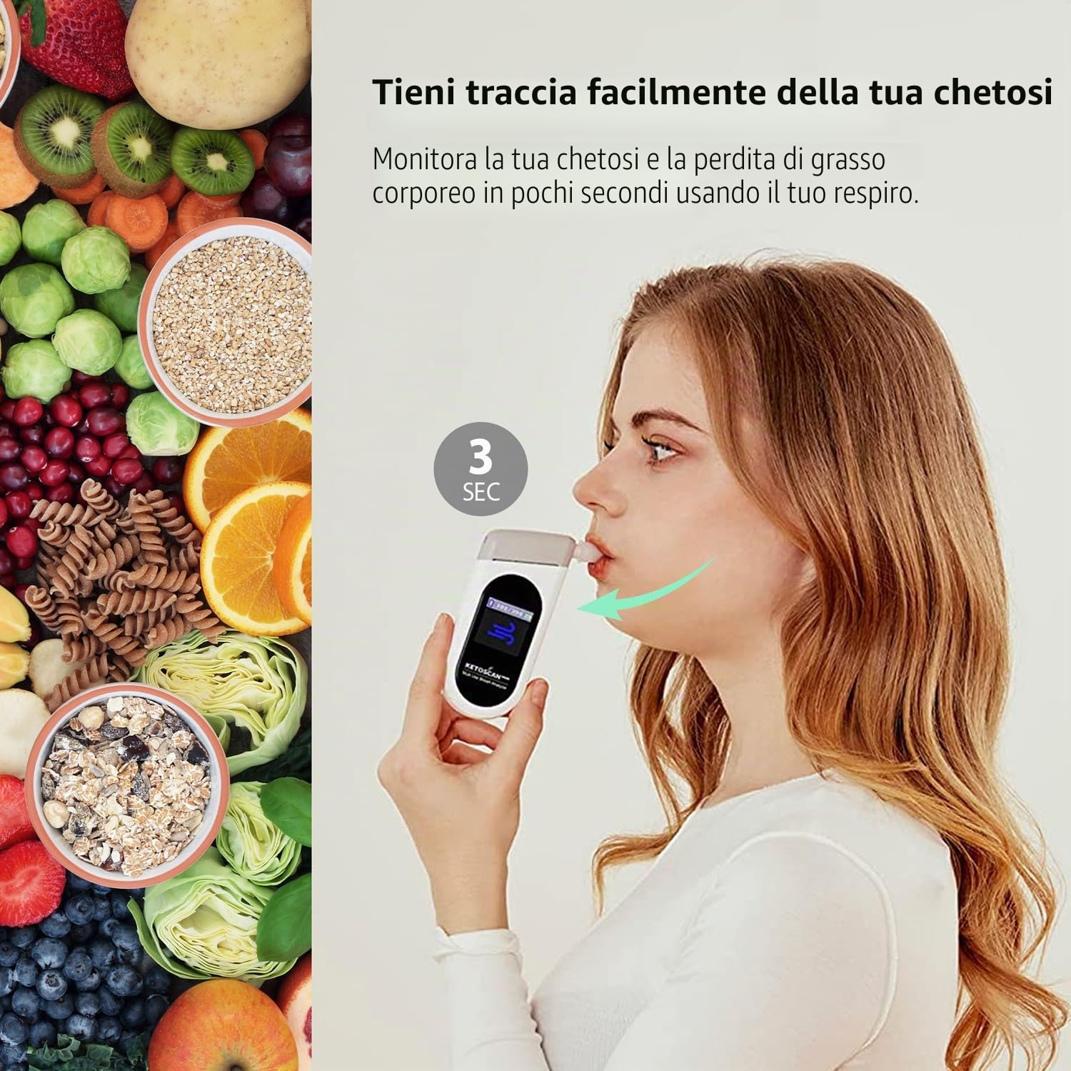 Misuratore di chetosi KETOSCAN MultiGenix - misura i chetoni nel respiro - dispositivo di test professionale per la dieta chetogenica e la dieta keto