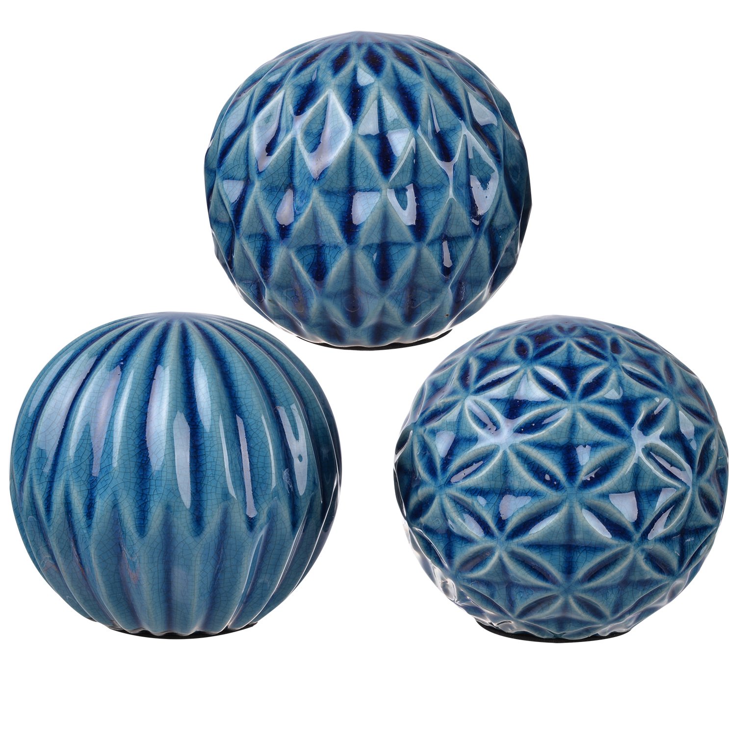 A&B HomeMarbleized Ball Accents Blue Patterned, Set of 3, 4 by 4-Inch