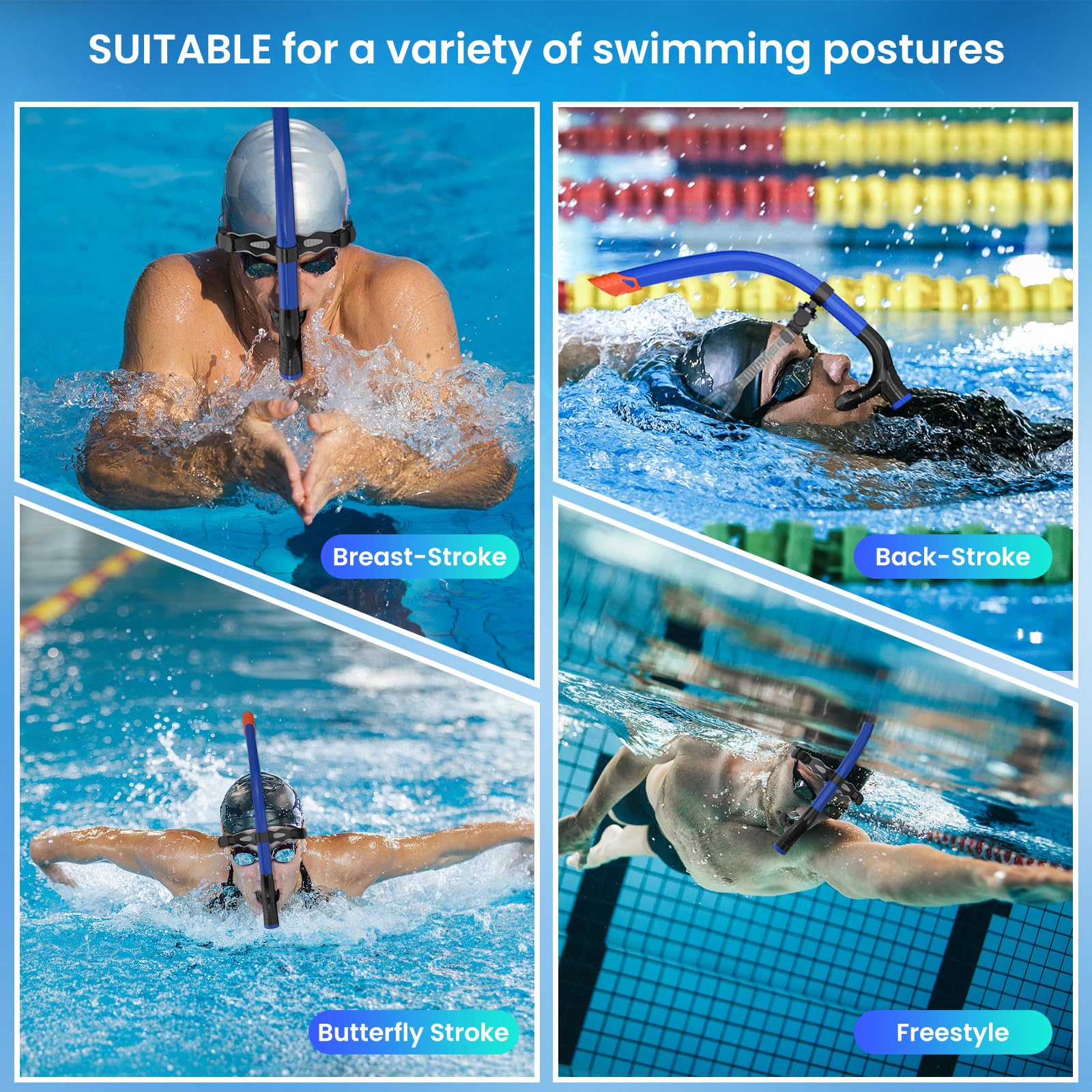Snorkel Lap Natación Nadador Entrenamiento Buceo Snorkeling para Piscina Aguas Abiertas, Azul