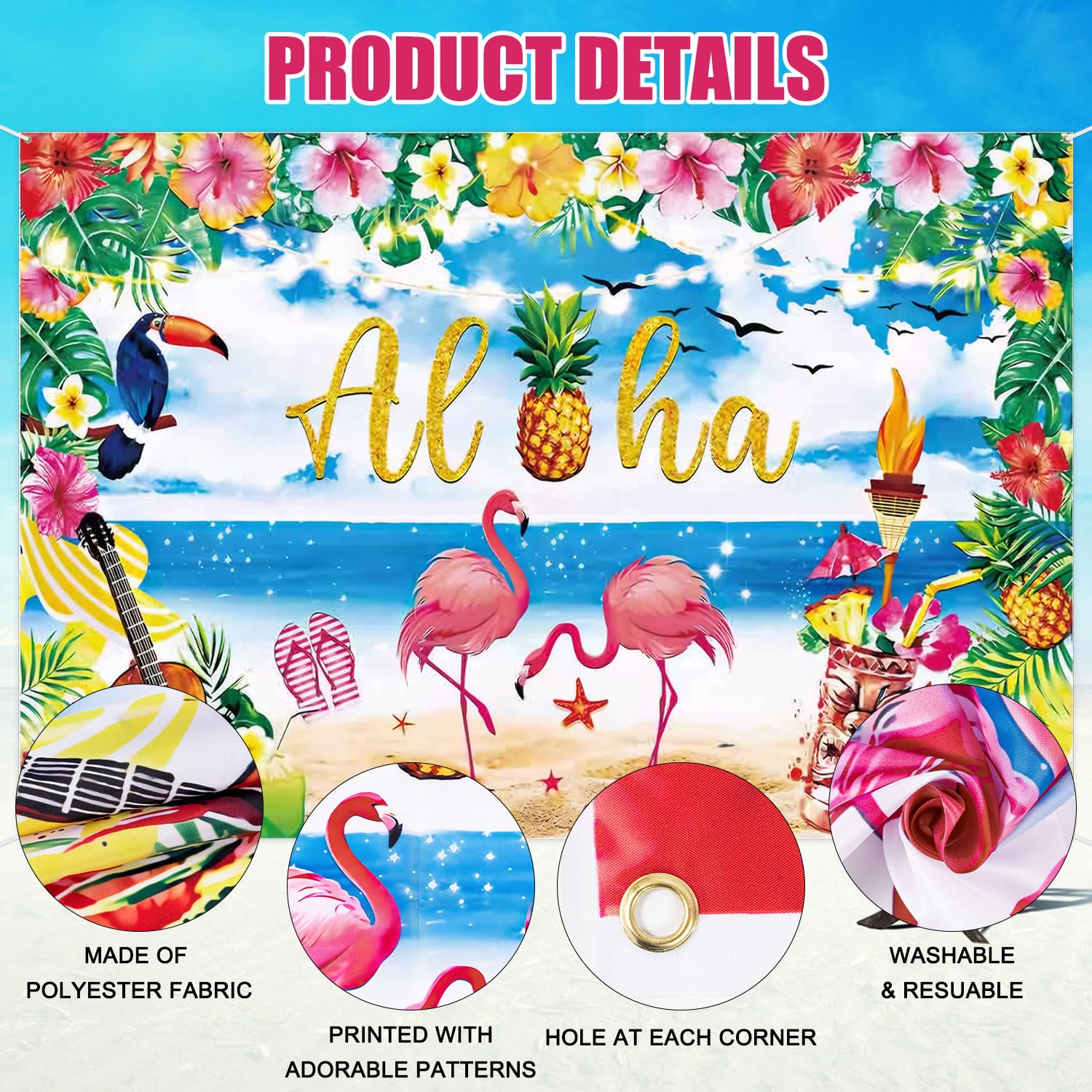 Vinuwu Aloha Hawaiian Party Banner, Multicolor, 185 x 110 cm - Image 4
