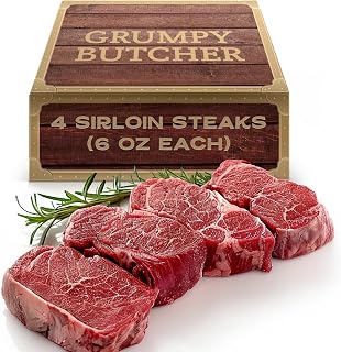 GrumpyButcher Top Sirloin Steaks 4-Pack (6oz Each) - Premium Beef Delivery for Grilling & Gifts