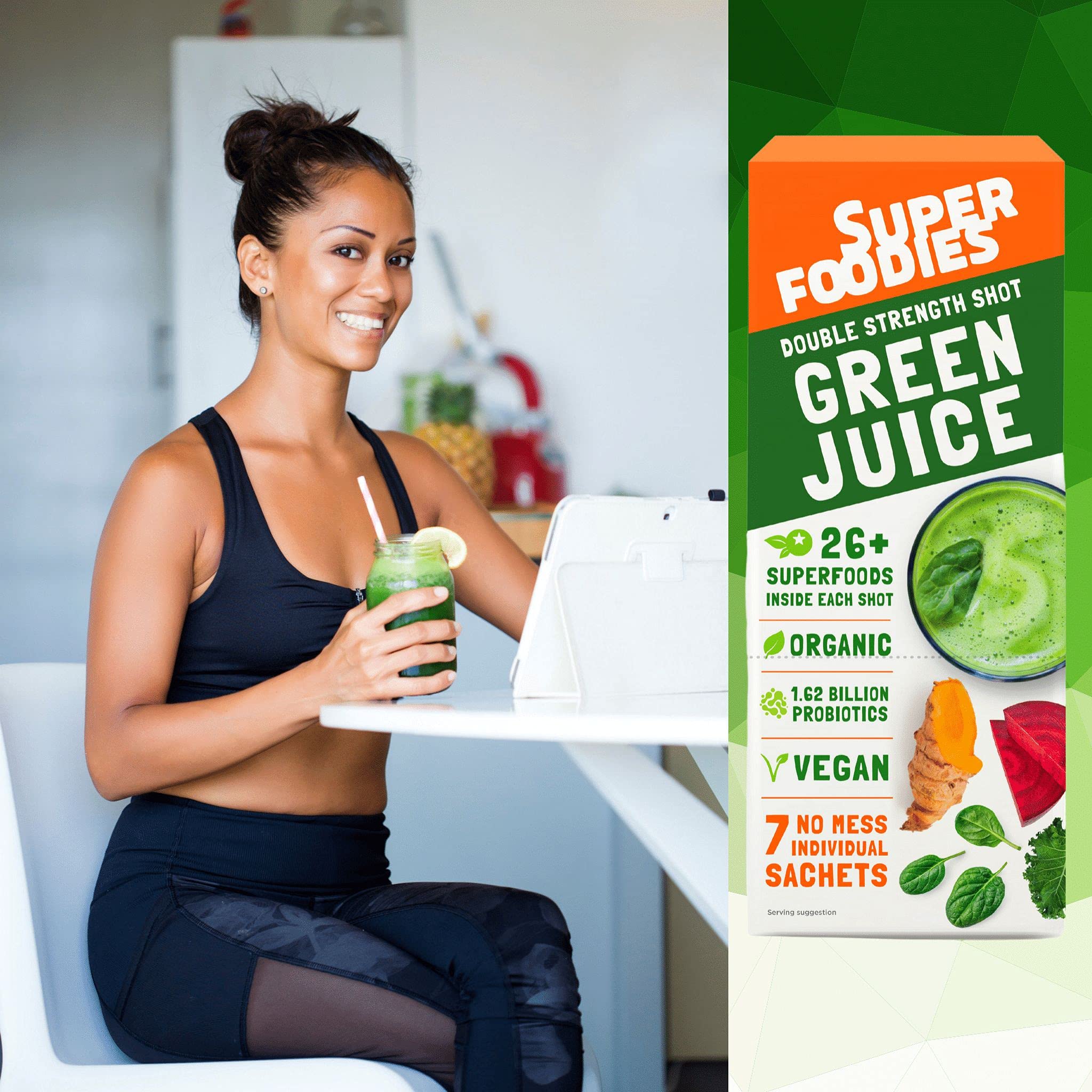 Superfoodies Extra Strength Organic Green Juice Powder 7Day 26+ Superfoods, Probiotics