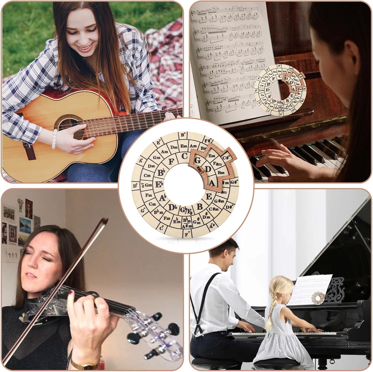 Wooden Circle of Fifths Wheel, Smooth Wooden Melody Tool Chord Compass, Pocket Guitar Tools Music Theory Learning, Chord Wheel Tool for Guitar Base Musical Instrument Beginners Songwriting