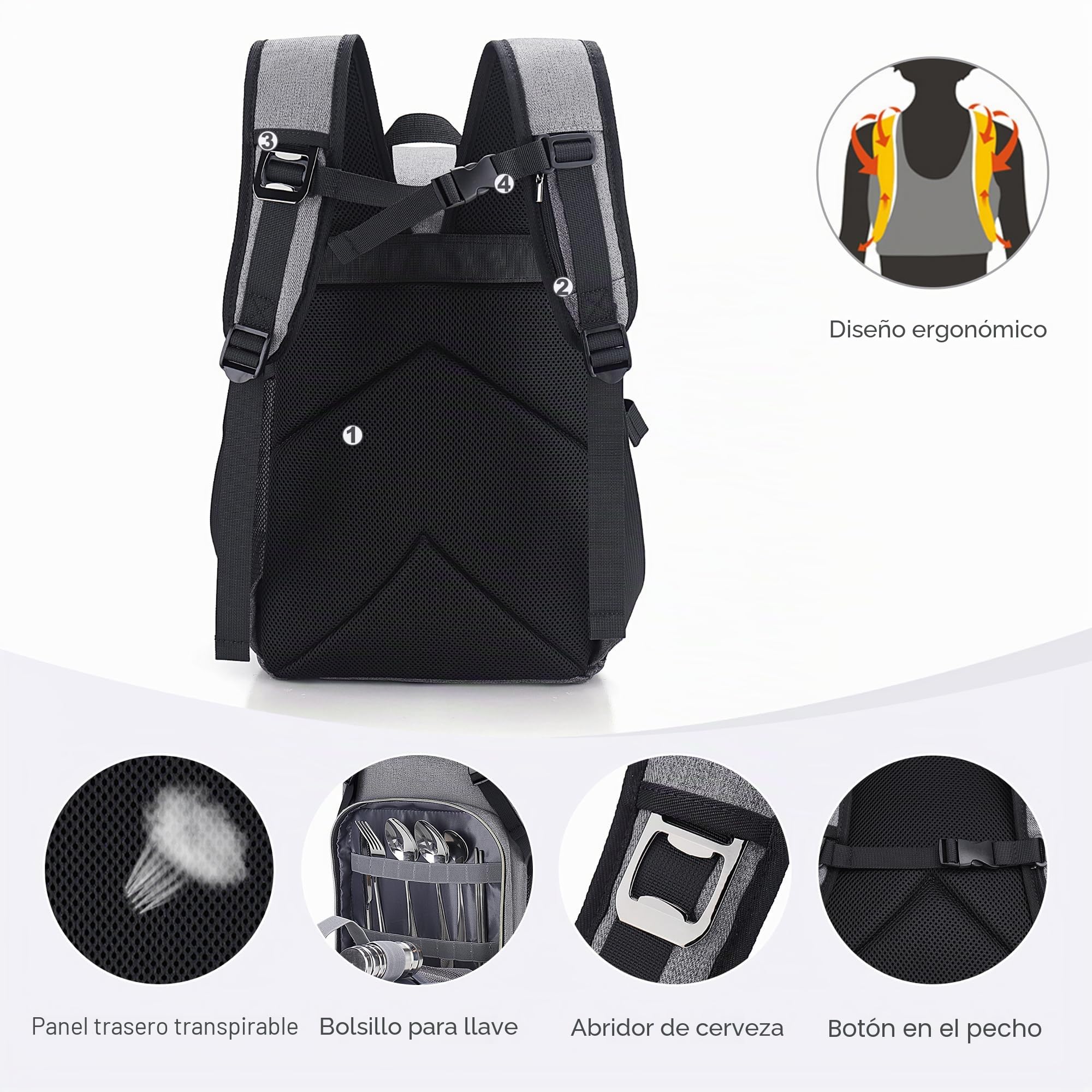 Mochila Nevera Isotermica 30L, Gran Capacidad Nevera Mochila Bolsa Térmica, Impermeable Mochila Picnic Portatil para Familiares la Playa/Picnic/Camping/Barbacoa/Senderismo Gris Claro