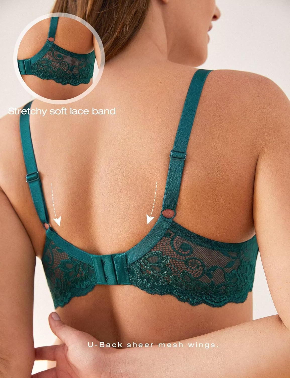 Deyllo Women’s Push Up Lace Bra Comfort Padded Underwire Bra Lift Up Add One Cup - Image 3