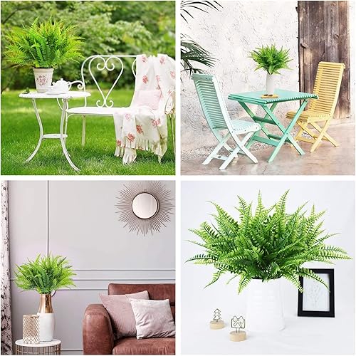 Miniatura 8 de ANRANK Plantas artificiales de helecho Boston, arbustos, plantas artificiales, arbustos, vegetación, resistentes a los rayos UV, para casa, oficina,