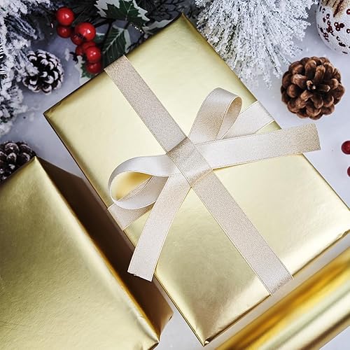 Miniatura 6 de LDGOOAEL Mini rollo pequeño de papel de regalo de Navidad (17 pulgadas x 32.8 pies), dorado mate para vacaciones, cumpleaños, bodas, baby shower