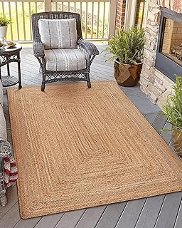 KEMA Jute Braided Area Rug, 4x6 Feet (48x72 Inches) - Rustic Vintage Braided Reversible Rectangular Rug, Shag Rugs for Bedroom, Jute Kitchen Rug, Living Room Rugs
