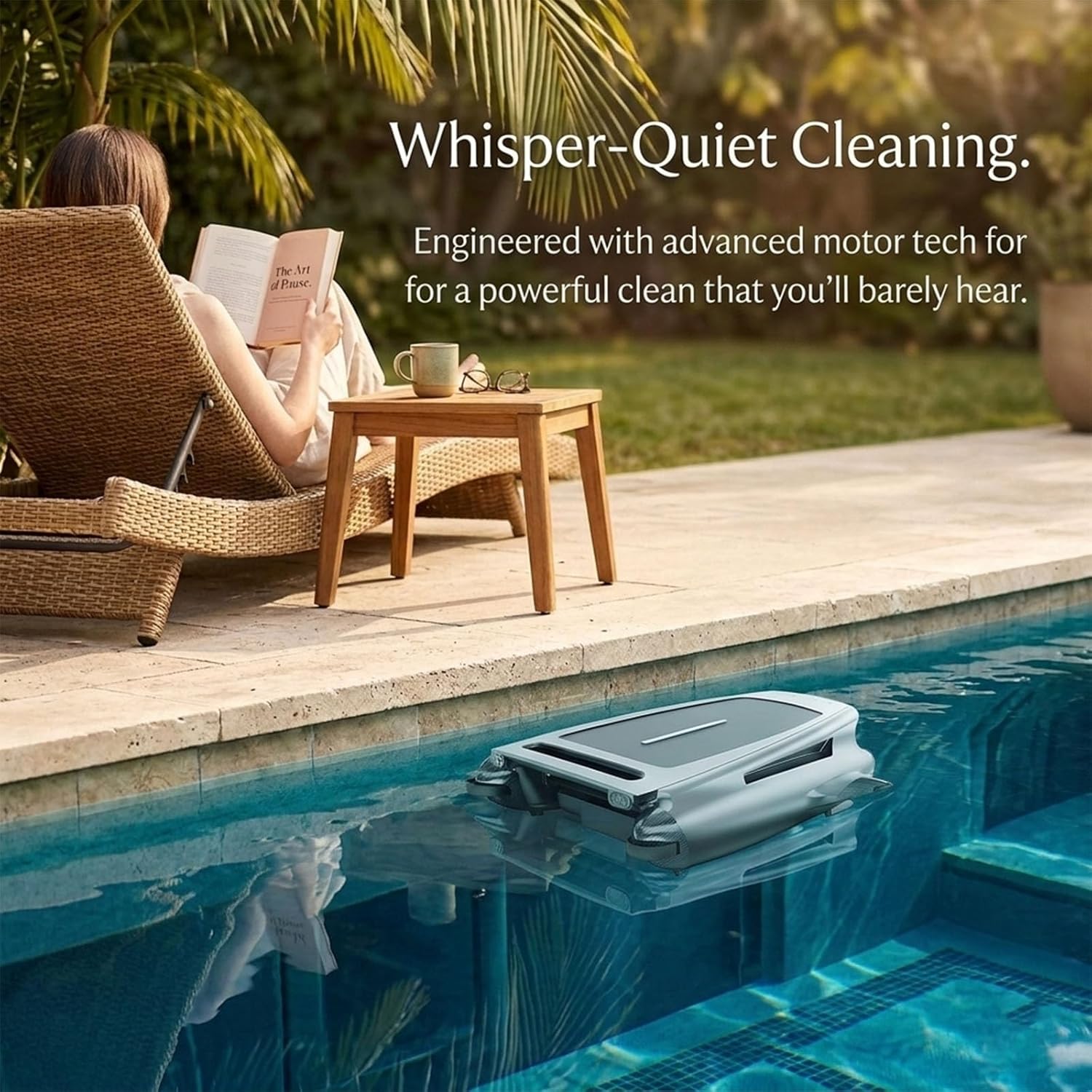 Automatic Solar Powered Pool Skimmer, Cordless Surface Cleaner Robot for Most Pool Shapes, Smart Obstacle Avoidance, 28 Hours Cleaning Time, APP Remote Control