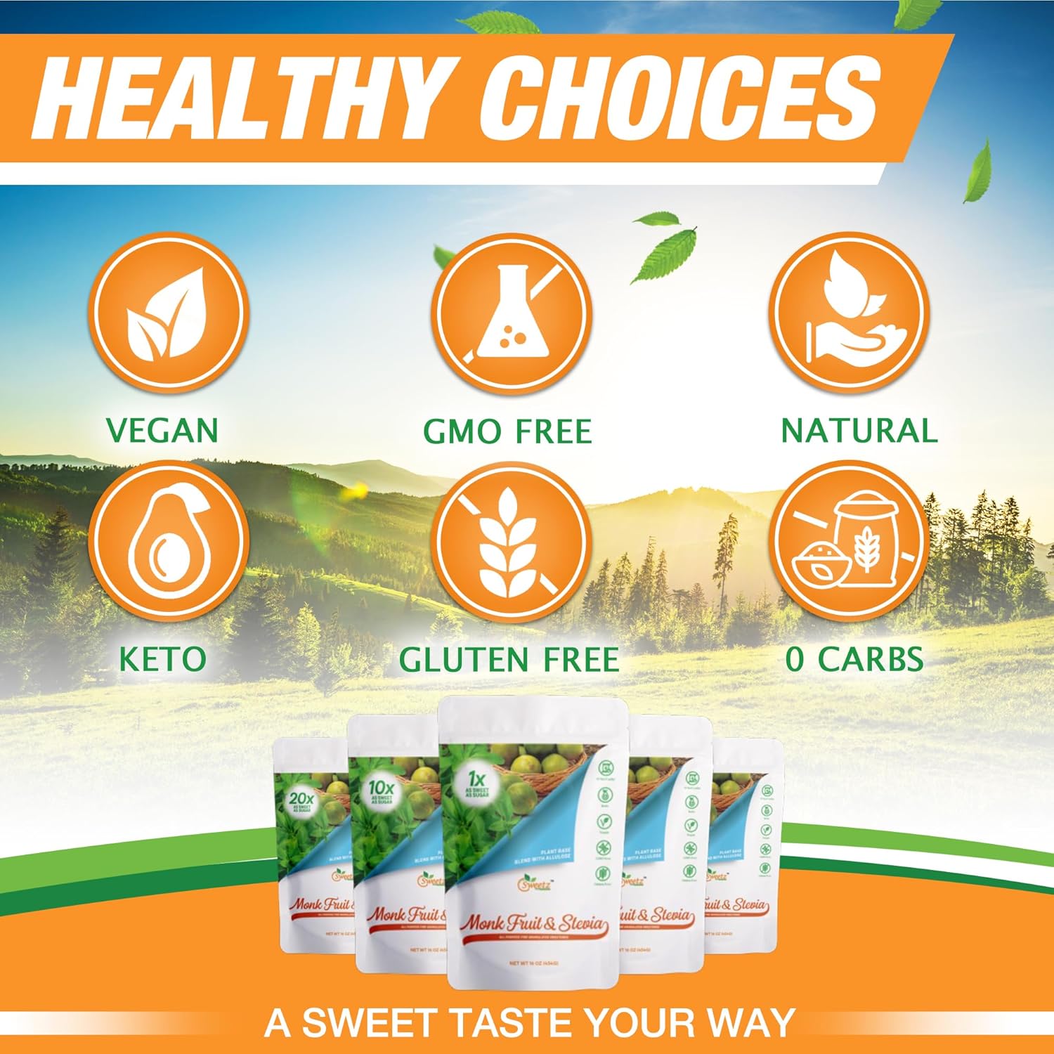 Monk Fruit–Stevia & Allulose All Purpose Sweetener – 10X Sugar Sweetness; Total Servings 1135; Zero Calorie Sweetener, Sugar-Free Substitute for Baking, Smoothies, Coffee; Low Carb Keto Diet Friendly | 1-LB