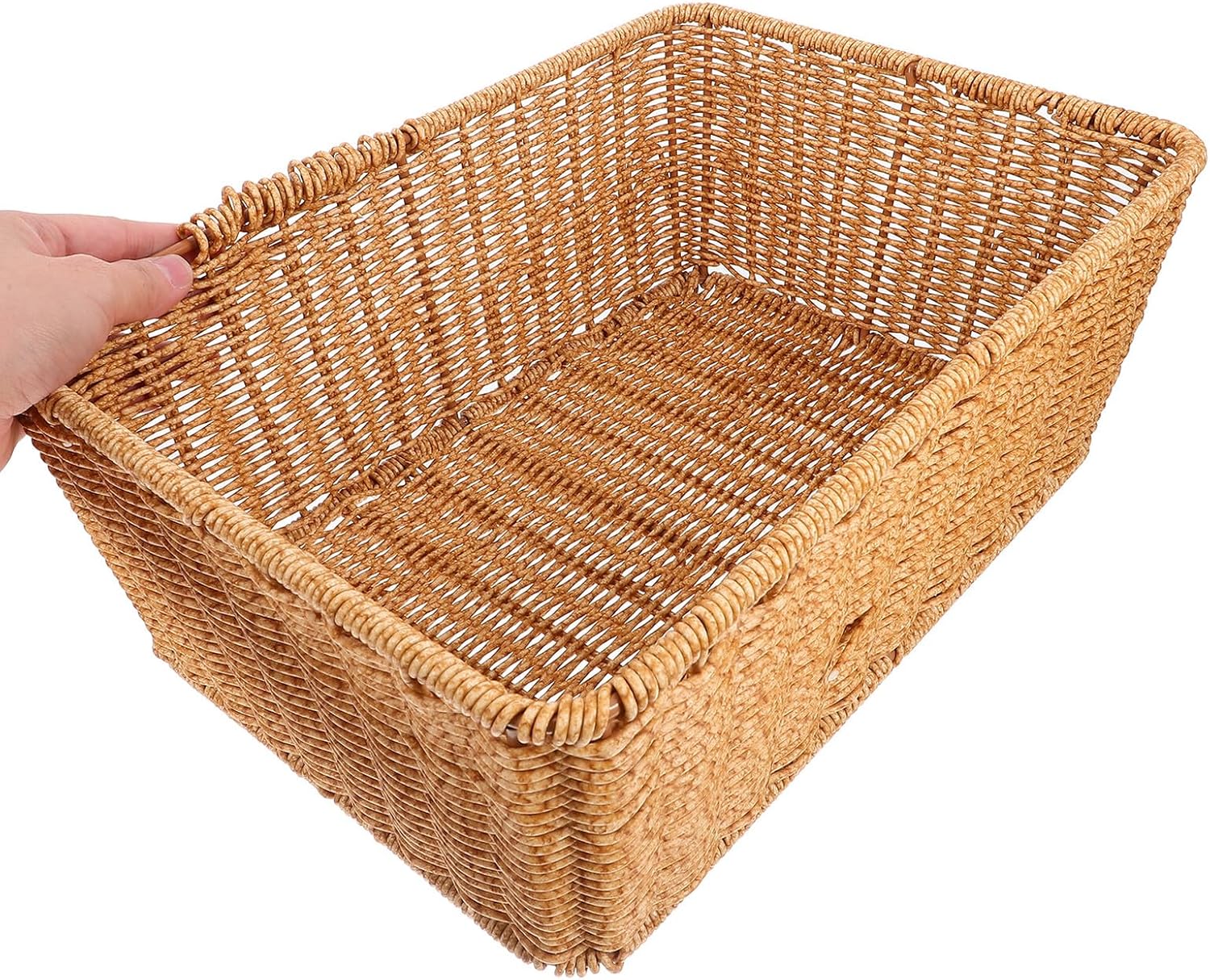 BESPORTBLE Woven Fruit Display Basket for Kitchen Countertop 34.5x25.5x13cm Rattan-style Storage Basket Multi-purpose Pantry Organizer for Fruits and Snacks