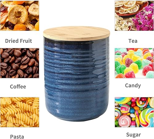 Vista 12 de Hasense Tarro de cerámica para almacenamiento de alimentos con tapa hermética, recipientes de galletas de café para encimera de cocina, recipientes