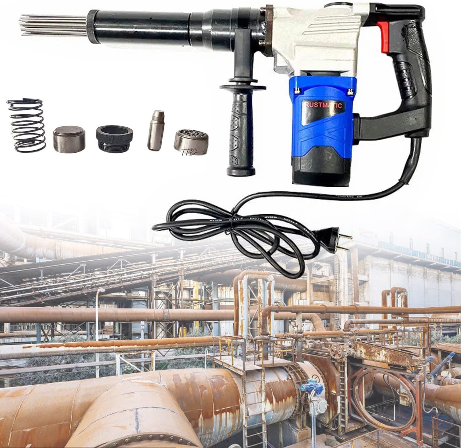 1100W Hand-Held Electric Needle Scaler, Descaling Gun Needle Type Rust Remover Derusting Gun Welding Slag Cleaner Machine