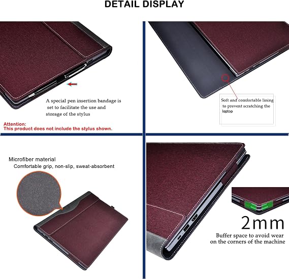 Laptop Cover Case for 16 inch Lenovo ThinkPad E16 Gen3 Gen2 Gen1,PU Leather Protective Shell Detachable Sleeve Accessory (Burgundy, for ThinkPad E16 Gen3/2/1)