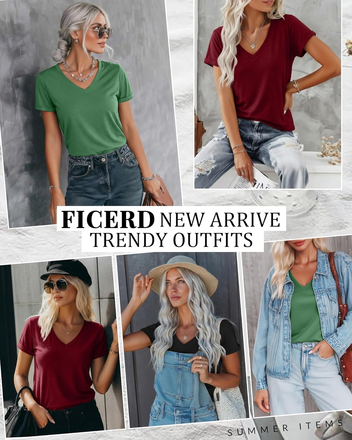 Ficerd 3 Pack Women's V Neck T Shirts, Summer Casual Short Sleeve Tops Loose Fit Rolled Sleeve Tees Trendy Shirts - Image 3