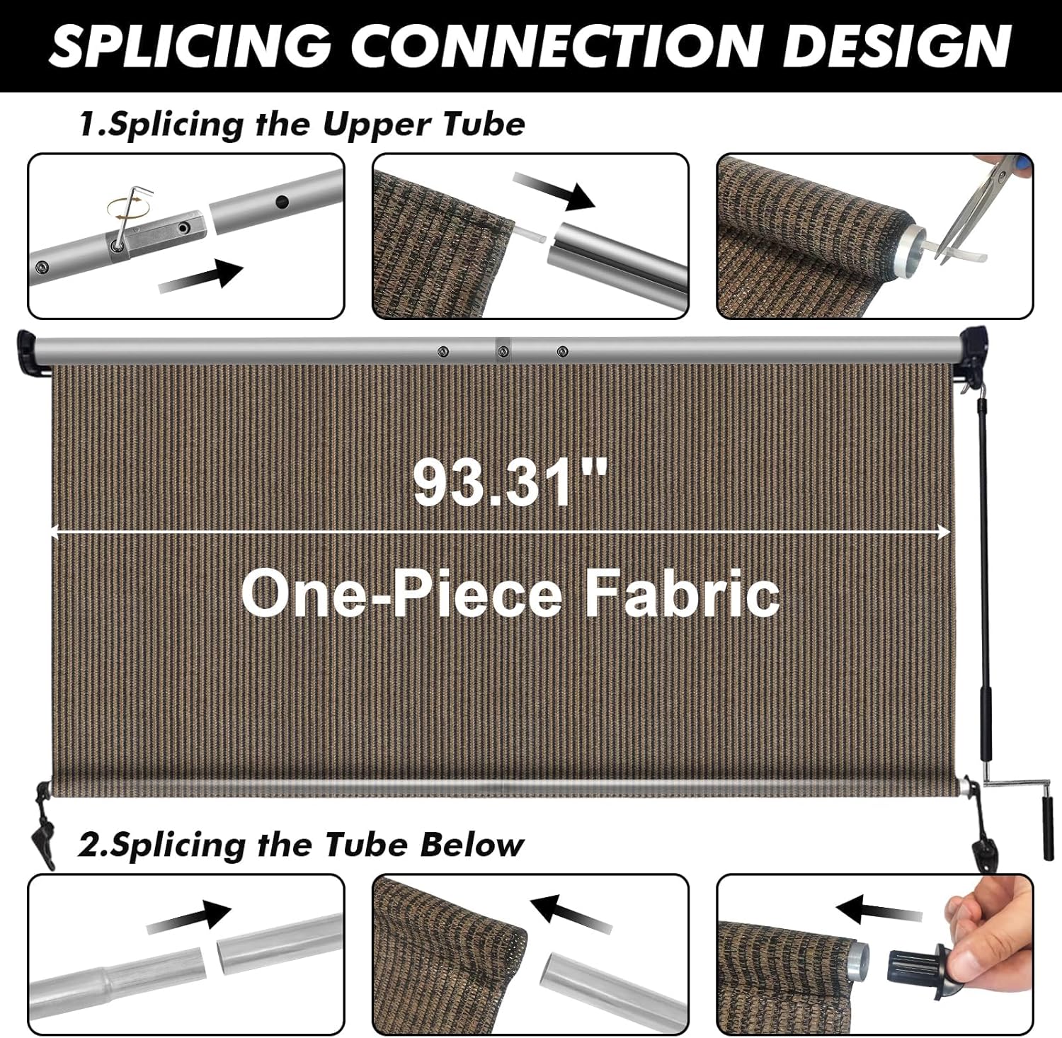 Artpuch Patio Shades Roll Up Outdoor Roller Shade (8'Wx8'H), Cordless Exterior Roller Blinds Cloth for Porch Pergola Gazebo, Mocha