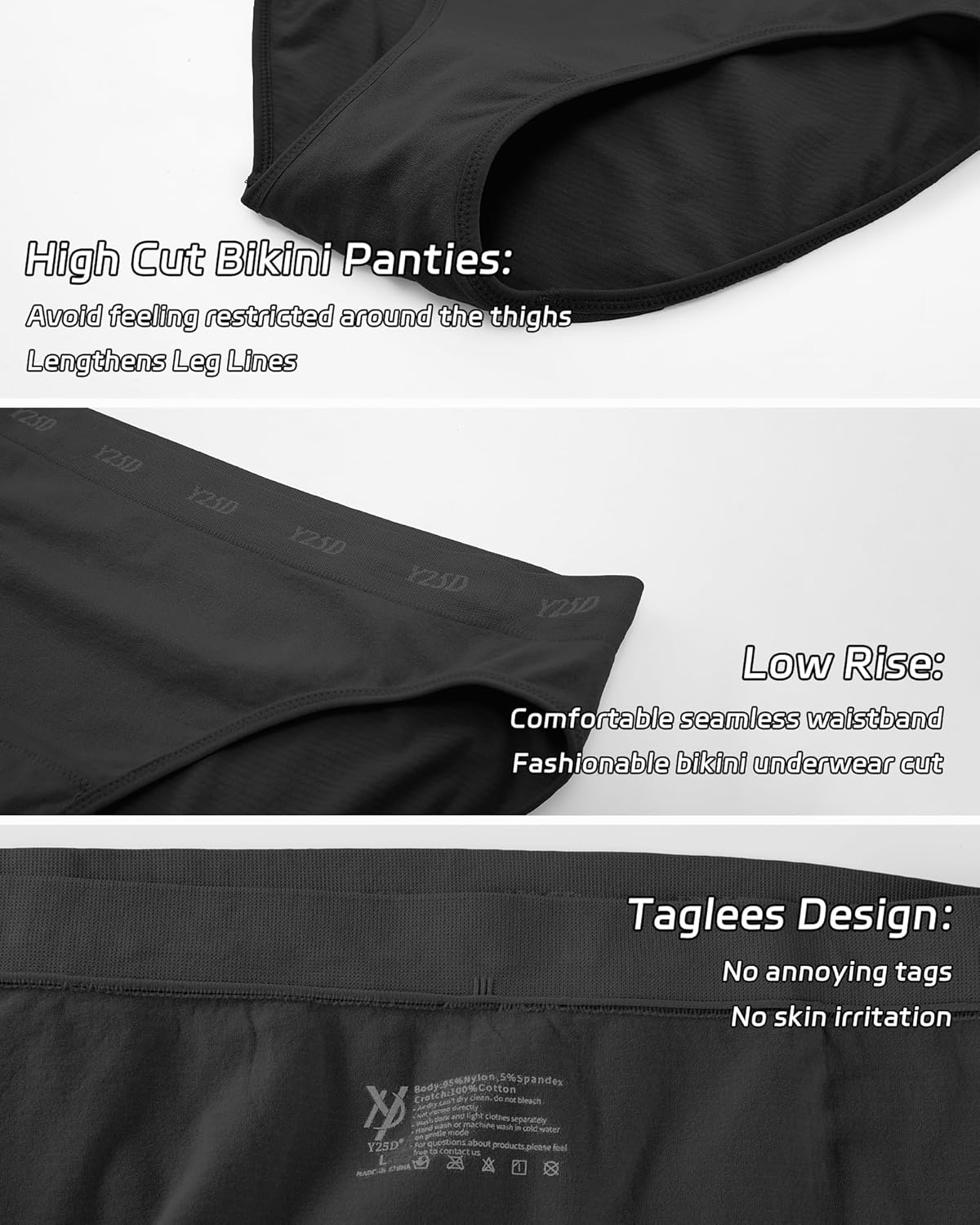 Women's Bikini Underwear Seamless High Cut Cheeky Hipster Panties for Women Pack of 6 Low Rise Briefs - Image 5