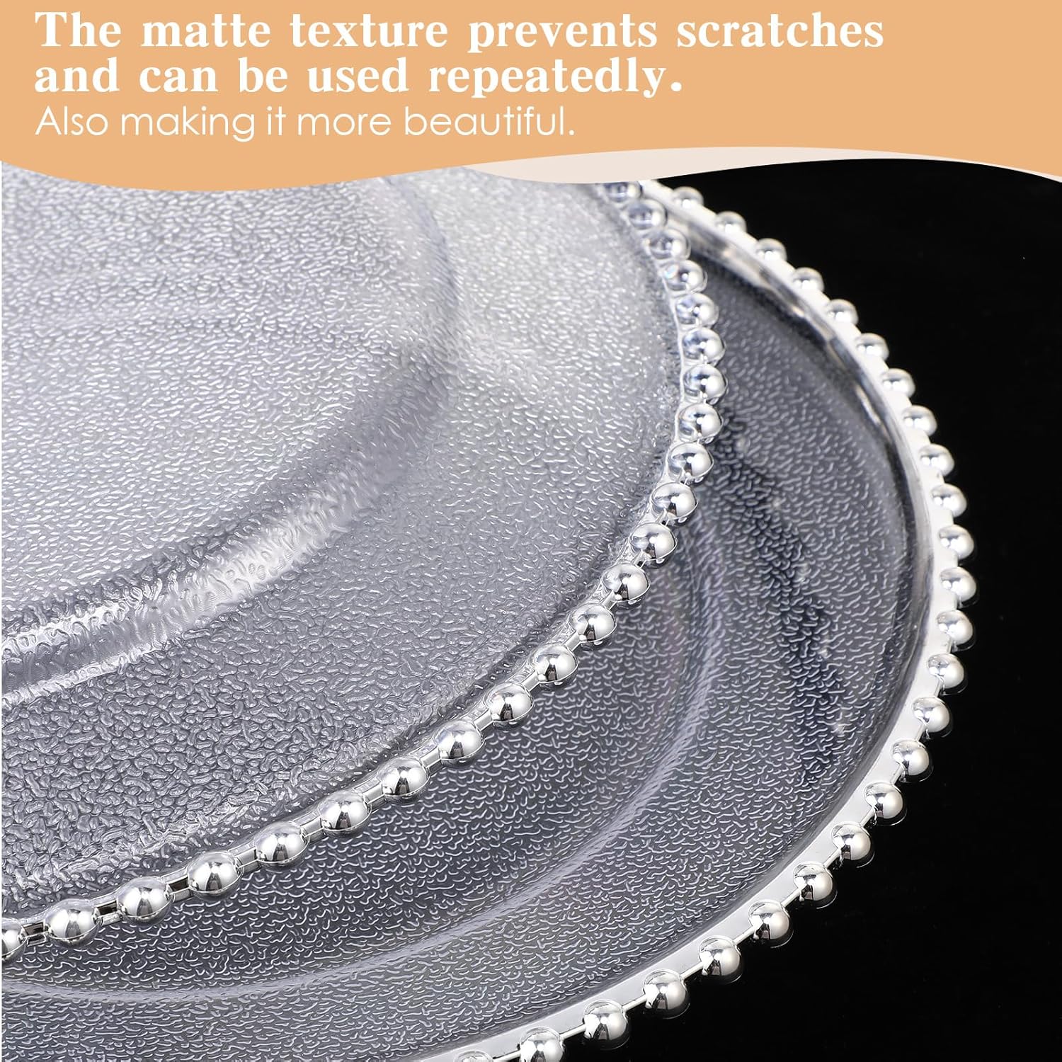 Hoolerry 12 Pack Clear Charger Plates Bulk 13 Inch Plastic Round Beaded Dinner Chargers Acrylic Frosted Grain Decorative Service Plates for Wedding Party Event, Home and Kitchen Tabletop (Silver)