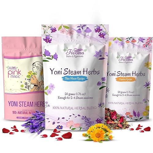 Fivona Juego de 3 hierbas de vapor Yoni - Mezcla de hierbas naturales - Mezcla orgánica 100% pura - V Detox, limpieza, equilibrio de pH para mujeres