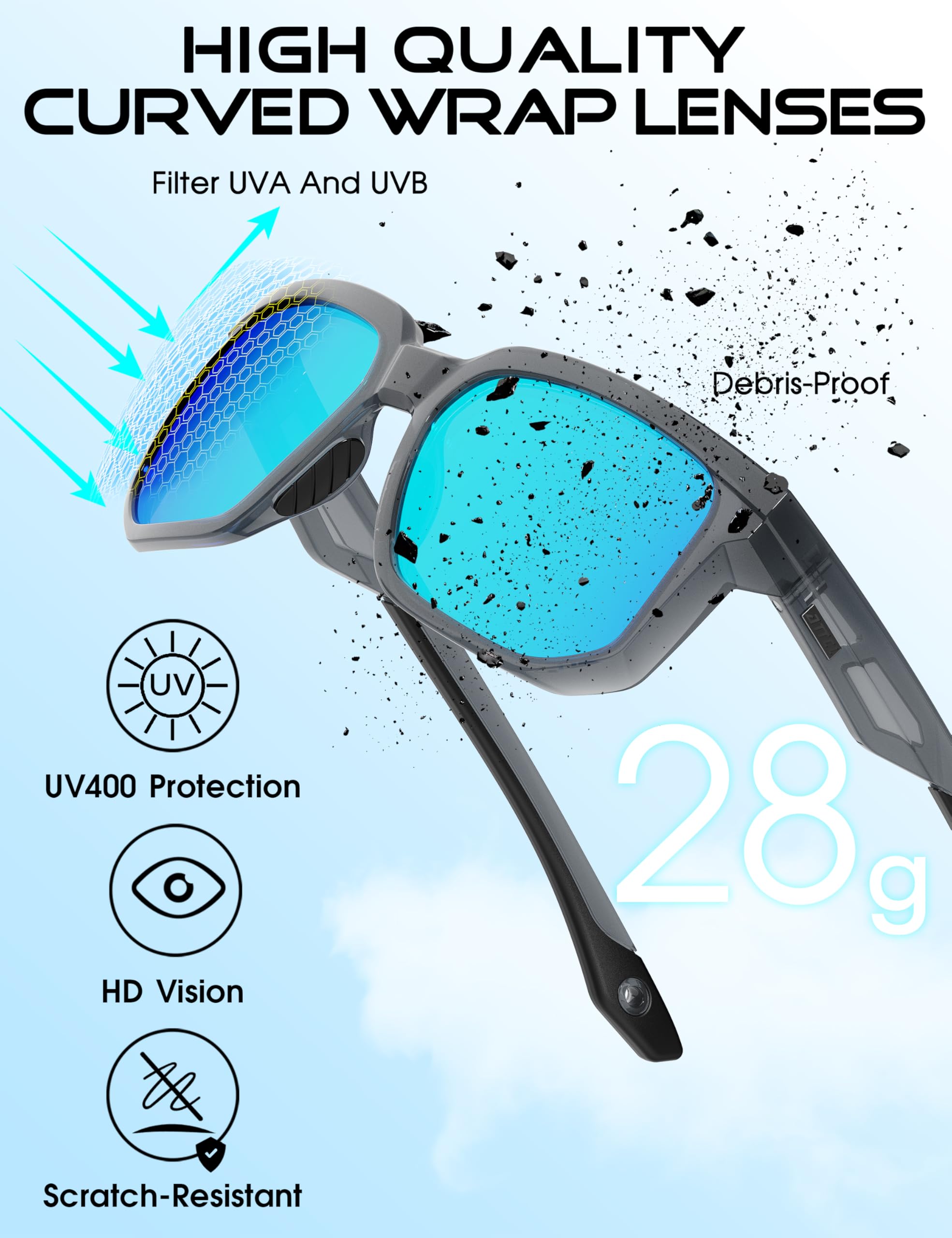 ATTCL Occhiali da sole uomo polarizzati a specchio: protezione UV400 occhiali sportivi con lente PC e telaio TR90 per guida, pesca e attività all'aperto