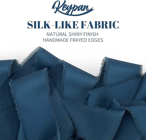 Miniatura 3 de Keypan Cinta azul oscuro para envoltura de regalos, cintas de tela deshilachada de gasa de satén de seda para manualidades, ramos de flores,