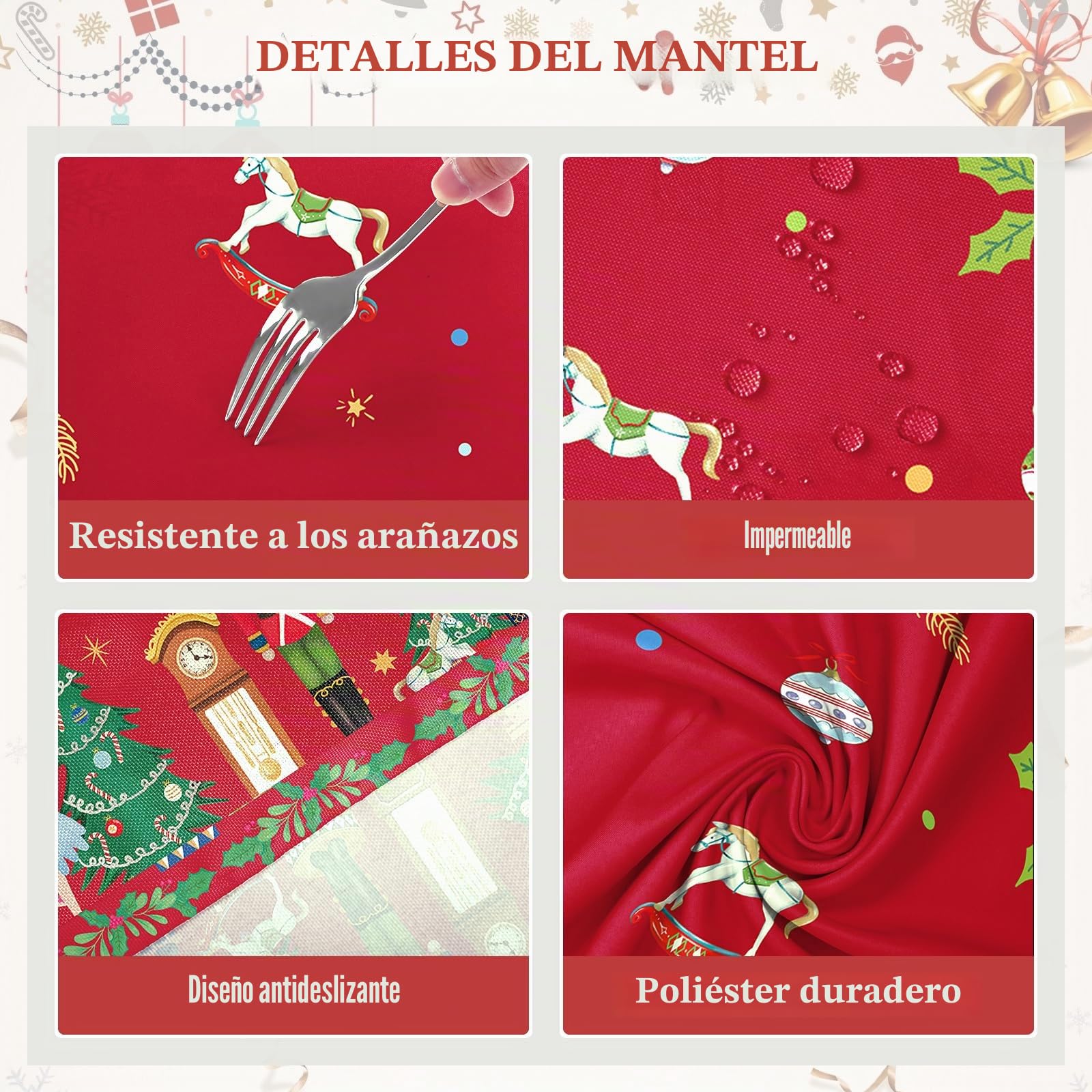 Mantel Rectangle, Navidad Cascanueces Xmas Rojo Mantel Impermeable Antimanchas Lavable Duradera Verde para Cocina Comedor Fiestas Primavera Verano(304X152Cm)