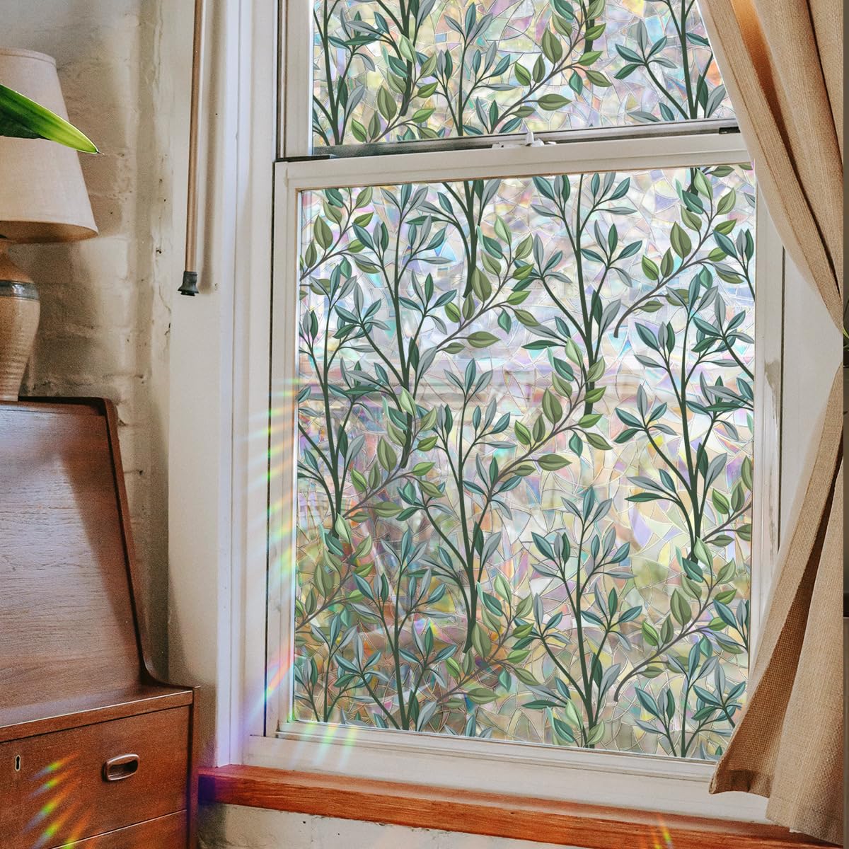 Pellicola Vetri Finestre 40X500 CM Foglie Verdi Pellicola Adesiva Per Vetri Oscurante,Adesivi Per Vetro Autoadesiva,Pellicole Per Vetri Anti Uv,Pellicola Privacy Finestre Per Casa/Ufficio