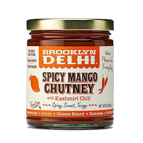 Brooklyn Delhi Chutney picante de mango - 9 onzas - Hecho con mangos maduros, pasas doradas, jengibre fresco, Garam Masala y jugo de limón para una