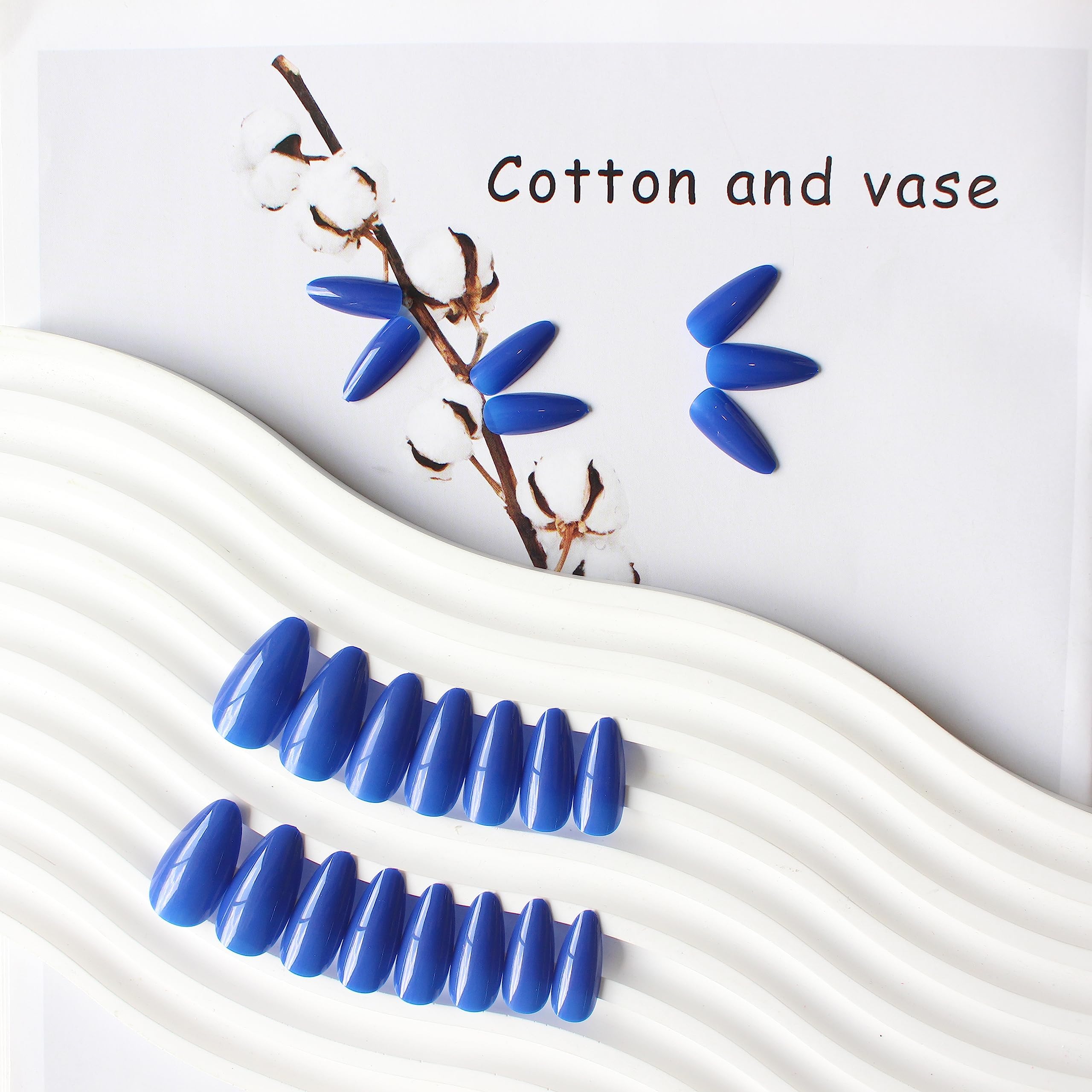 KQueenest Soft Gel Press on Nails Almond Medium, Royal Blue False Nails Almond - Image 4