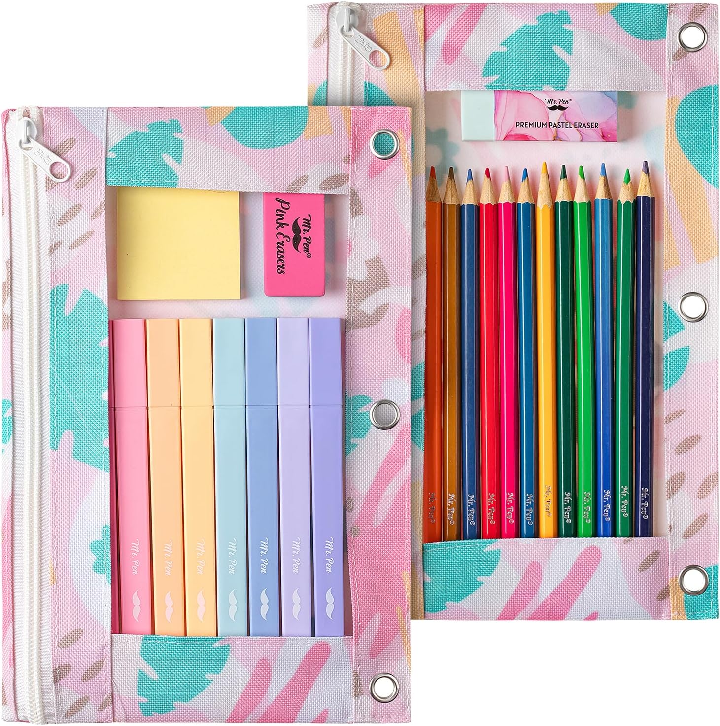 Kcldeci 2 Pack Pencil Pouch for 3 Ring Binder, American