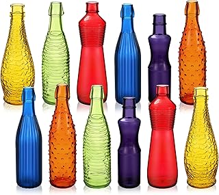 Zhehao 12 Pcs Colored Glass Bottles Colorful Empty Wine Bottles Decorati...