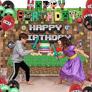 73Pcs Pixel Game Birthday Party Decorations for Boys, Pixel party supplies Kit, Gaming-Themed Birthday