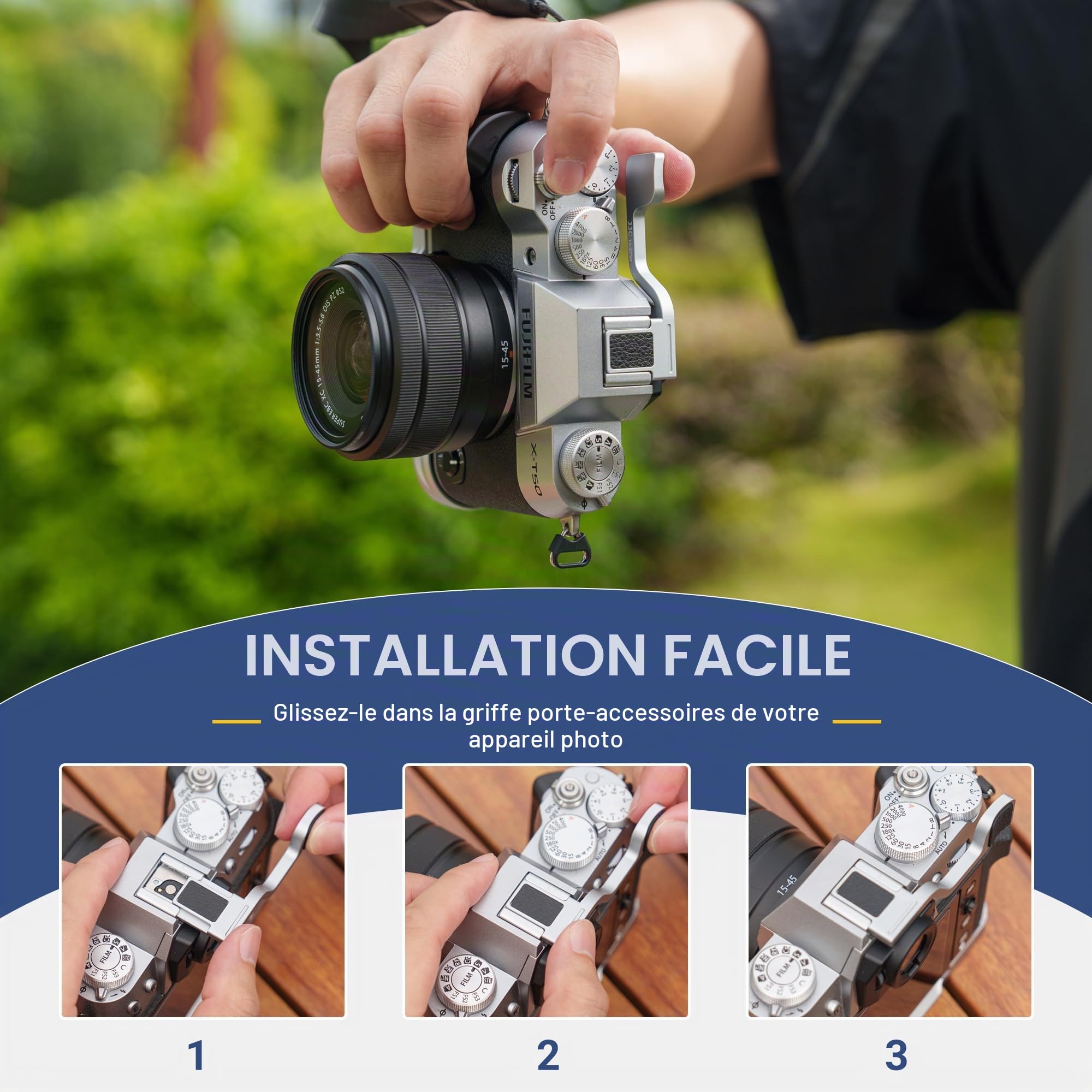 JJC XT50 Poignée de Pouce pour Fuji X-T50 Appareil Photo, Poignée Améliorée de Pouce Griffe pour Prise de Vue à Une Main, Argenté