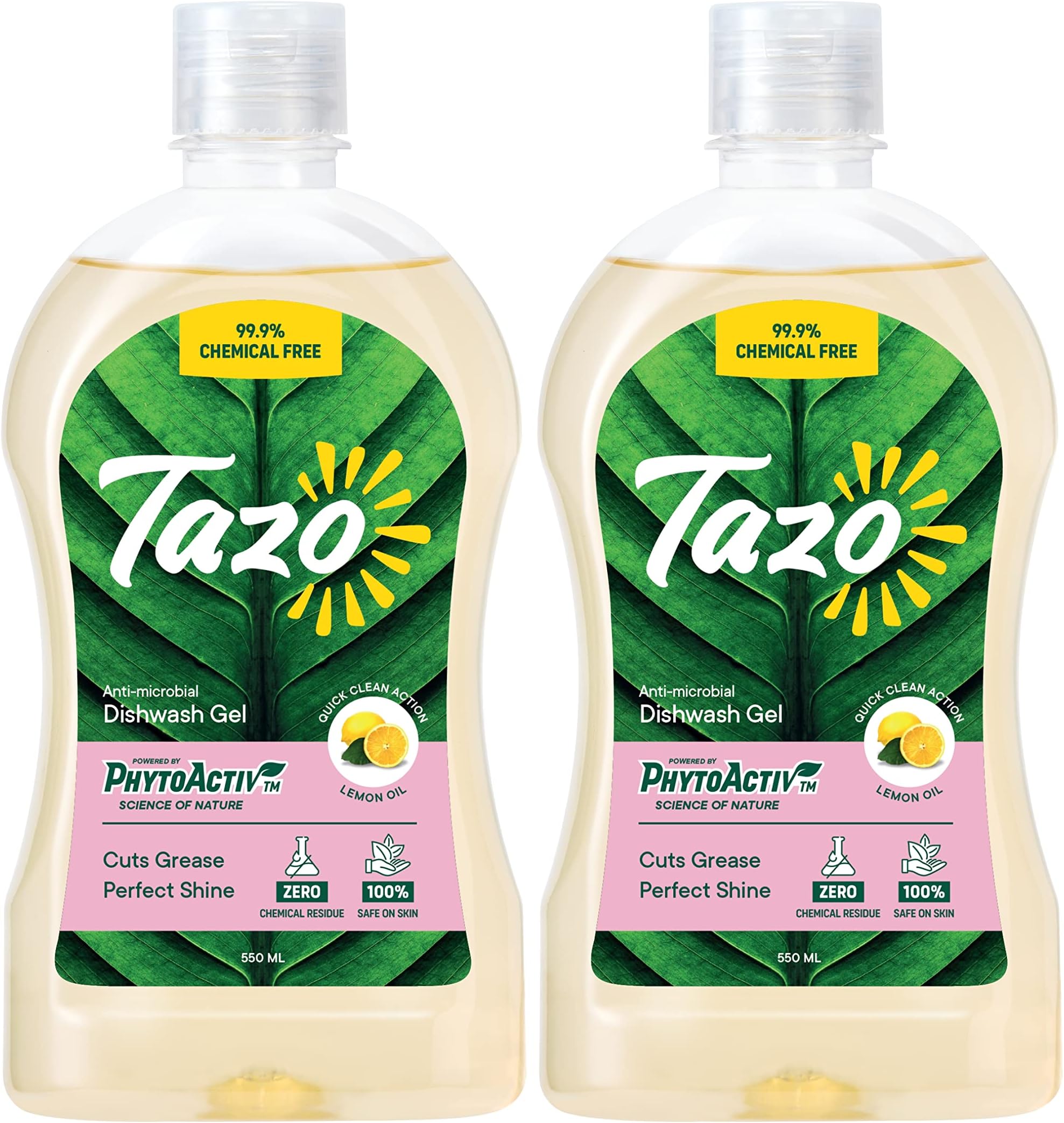 Dishwash Gel Liquid (500ML Pack of 2), Antimicrobial Dishwasher Liquid Effective On Grease & Oil, Biodegradable & Plant Powered, Safe Dish Cleaner For Baby Bottles & Utensils, Kills 99.99% Germs