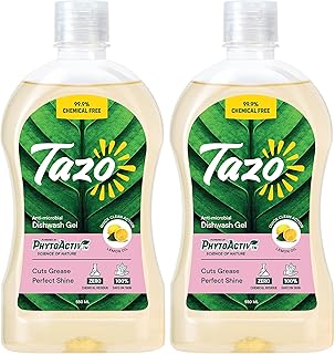 Dishwash Gel Liquid (500ML Pack of 2), Antimicrobial Dishwasher Liquid Effective On Grease & Oil, Biodegradable & Plant Powered, Safe Dish Cleaner For Baby Bottles & Utensils, Kills 99.99% Germs