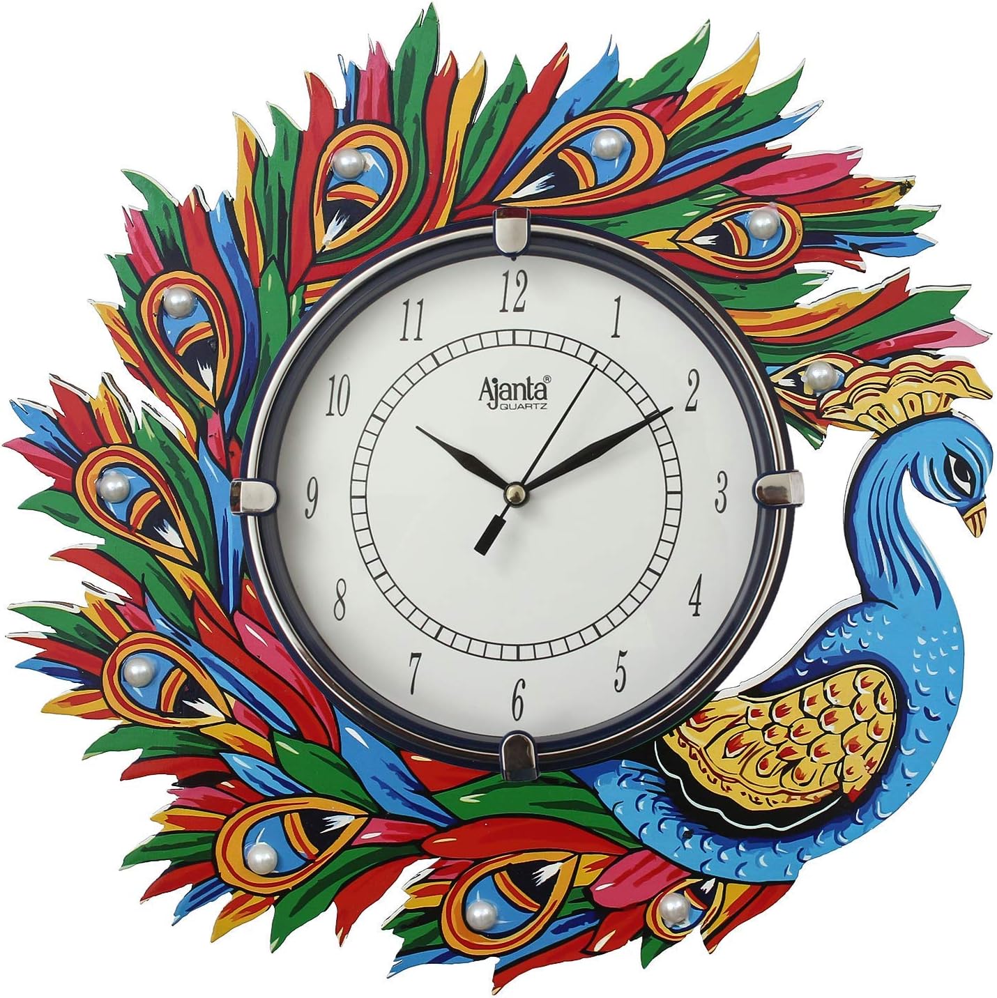 CIRCADIAN Ajanta Peacock Design Analog Wall Clock for Home Décor Living Room Hall Office Bedroom Fancy Stylish Antique Wooden Watch Hand Made Multicolour 33 X 33 Cm Pack of 1